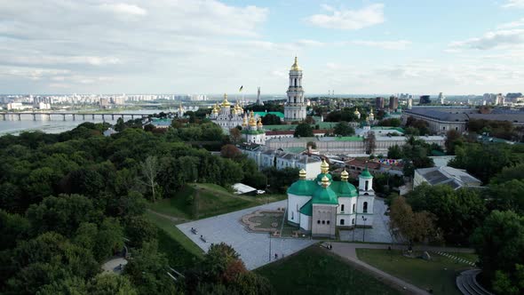 Aerial View of Kiev Pechersk Lavra Great Lavra Bell Tower Orthodox Monastery