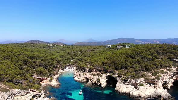 Aerial view of cove Cala Falco or cap de Falco and Cala Bella Donna on Majorca