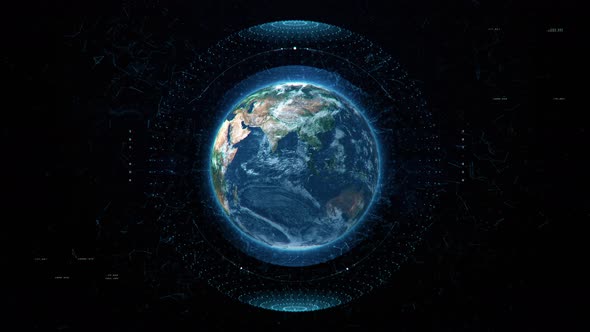 Earth in space with HUD interface elements. Planet Earth with hologram design parts in cosmos alt
