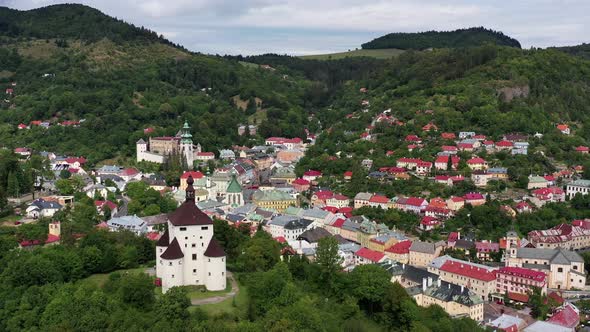 Aerial view of the castle in Banska Stiavnica, Slovakia