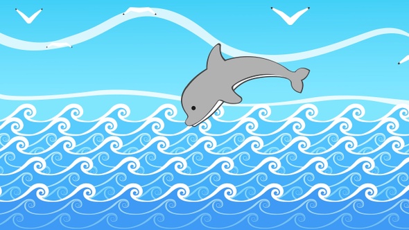 Cartoon Sea With Dolphins