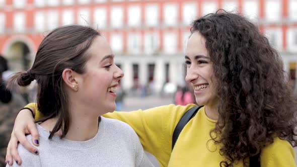 Two beautiful girls in Madrid enjoying time together