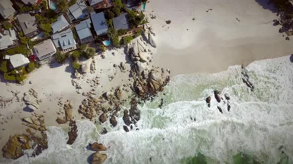 Aerial view of residential beachfront homes in Cape Town, South Africa.