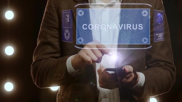 Businessman Shows Hologram Coronavirus