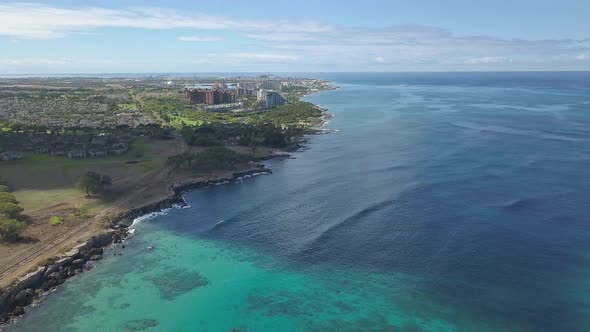 Aerial view of Milo cove coastline along the west shore of Oahu Hawaii