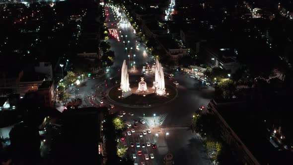 Aerial View of Democracy Monument By Night in Old Town Bangkok Thailand