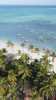 Vertical Video Boats in the Ocean Near the Coast of Zanzibar Tanzania