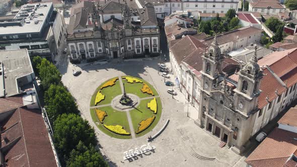 Carlos de Amarante square of Igreja do Sao Marco church and hospital in Braga, Portugal. Aerial view