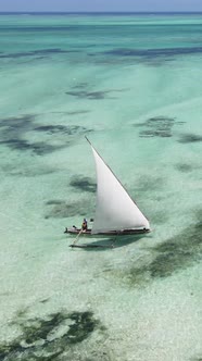 Vertical Video Boats in the Ocean Near the Coast of Zanzibar Tanzania