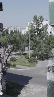 Vertical Video of a Destroyed Residential Building in Ukraine During the War