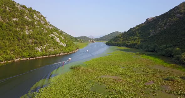 Aerial drone view of a river in Montenegro