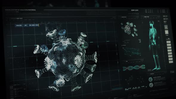 Covid-19 Infection Bacteria Analysis In High Tech Microscopic Research Computer alt