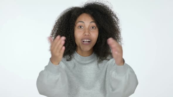 African Woman Pointing and Inviting White Background