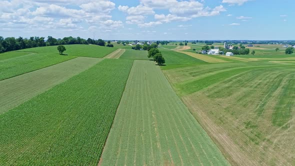 erial View of the Farm Countryside with Planted Fields and Pastures