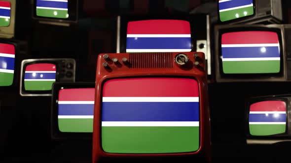 Flag of Gambia on a Retro TV Wall.