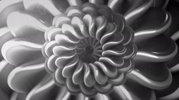 Grey monochrome floral spiral shapes in looped animated background