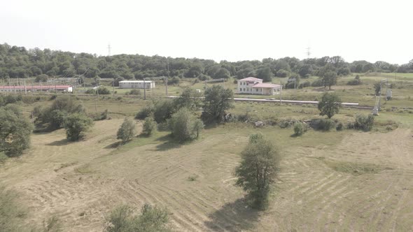 Samtskhe-Javakheti, Georgia - August 20 2021: Aerial view of Nadarbazevi railway station