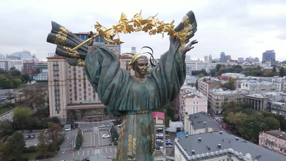 Kyiv, Ukraine in Autumn : Independence Square, Maidan, Aerial View