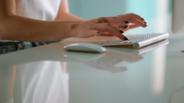 Woman Hands Typing Computer Keyboard Closeup