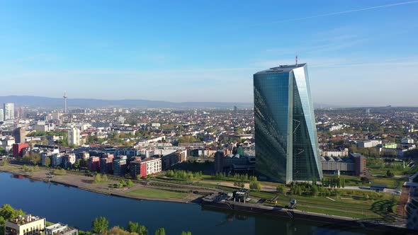 ECB building at Main river, Frankfurt am Main, Hesse, Germany