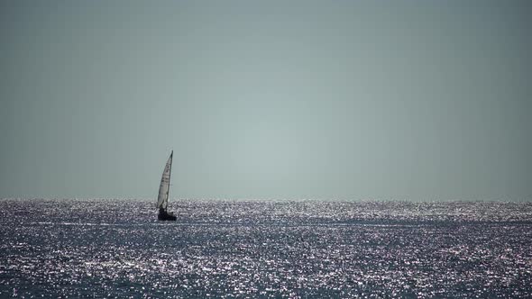 Sea Landscape with Yachts and Rocky Coastline