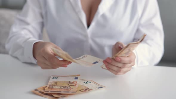 Loan Payday Woman Counting Money 50 Bill Euro Cash