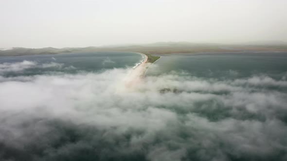 Aerial View of the Nazimov Sand Spit in Fog Russia