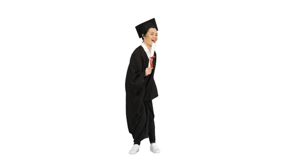 Education graduation concept Graduate girl dancing on