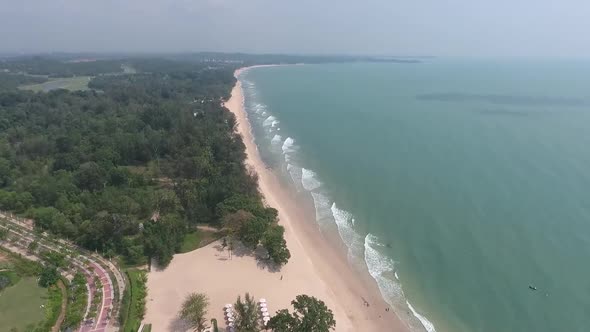 Aerial View Of The Sea And Sand Beach, South East Asia, Kota Tinggi, Bandar Penawar, Desaru