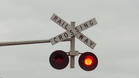 Overhead traffic signal for a train level crossing. CLOSE UP