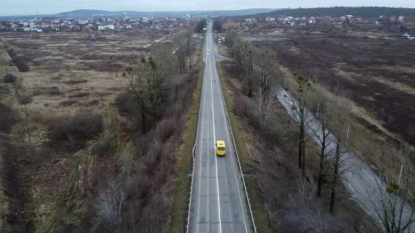 Road Cars Rain Day Aerial