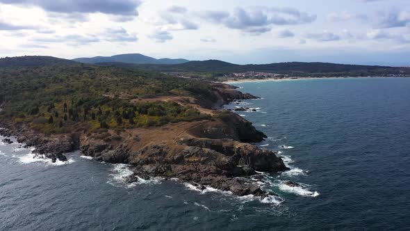 Aerial view to a cape in the sea