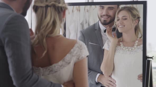 Happy Bride and Groom in Wedding Dress Prepare for Married in Wedding Ceremony