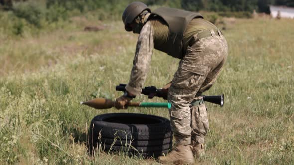 RG7 Precision ShoulderFired Rocket Launcher PSRL1 Prepared for Firing By Ukrainian Soldier