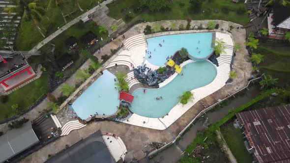 Aerial view of Banyu Langit swimming pool at Grabag Magelang which has the beautiful natural charm o