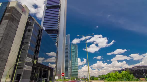 Skyscrapers Timelapse Hyperlapse in the Four Towers Business Area with the Tallest Skyscrapers in