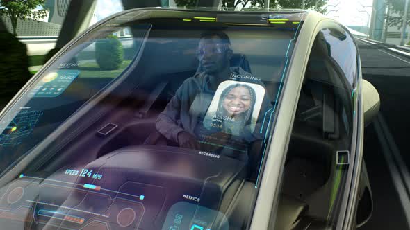 Black Man Riding Anti Gravity Car and Making Video Call