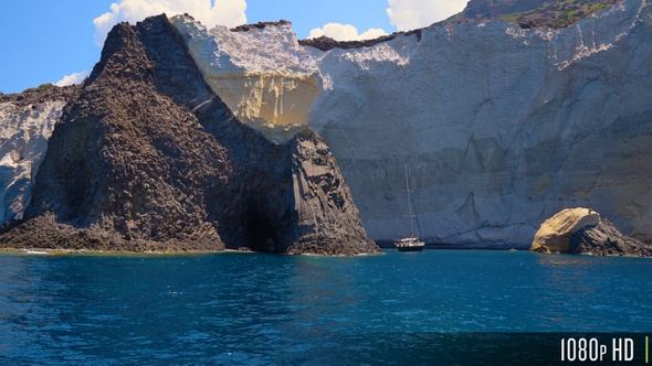 Dramatic Cliff Formation of White Sandstone Along Coastline of Kleftiko Bay, Milos, Greece