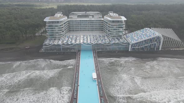 Shekvetili, Georgia - September 10 2020: Aerial view of Modern hotel Paragraph