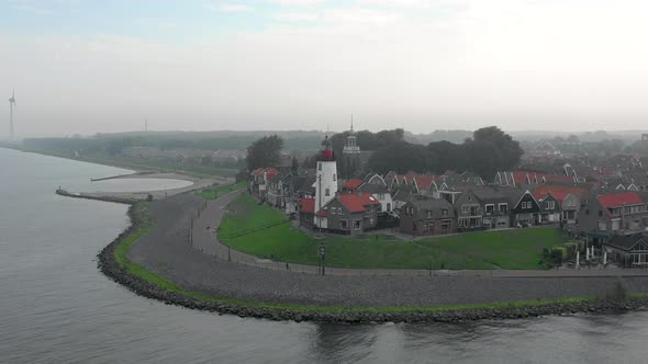 Hazy Morning Aerial View of the Town of Urk in the Netherlands