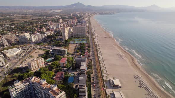 luxury beachfront apartments and hotel buildings in San Juan Playa, Alicante town, coast of Spain