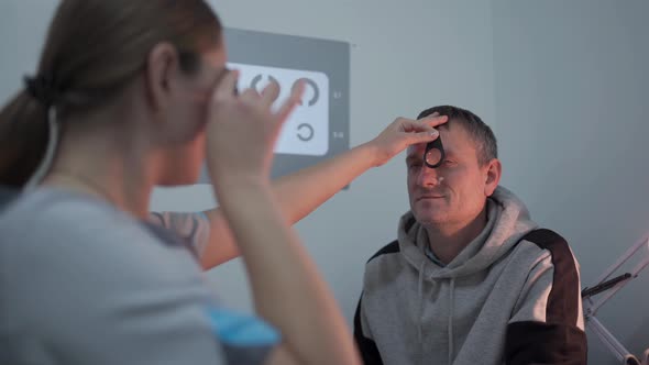 An Ophthalmologist Checks the Eyesight of a Patient in an Ophthalmological Clinic