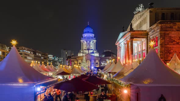 Night Time Lapse of christmas market at Gendarmenmarkt, Berlin, Germany