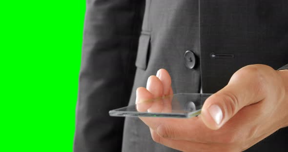 Businessman using glass mobile phone 4k