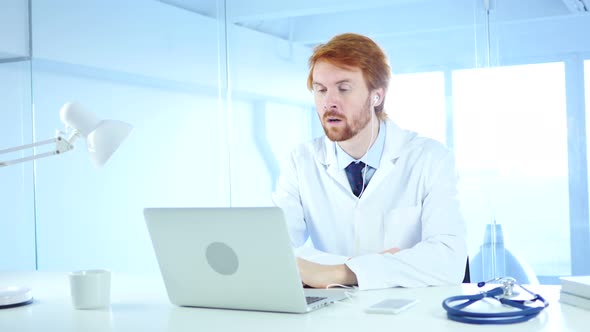 Doctor Talking with Patient, Online Video Chat on Laptop