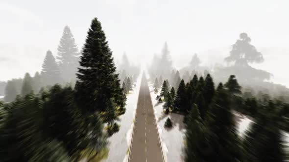 Flight Over Mountain Road In Snowfall 2