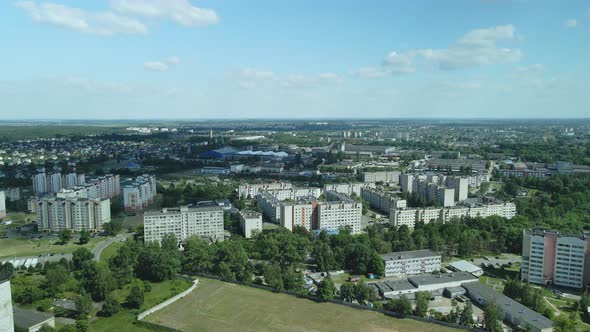 Multi Storey Buildings And A Large Green Area. Tranquil Suburbs In A Big City. Overall Plan