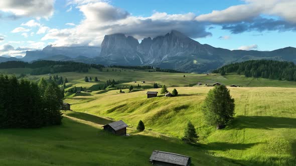 Sunrise on the Seiser Alm in the Dolomites mountains