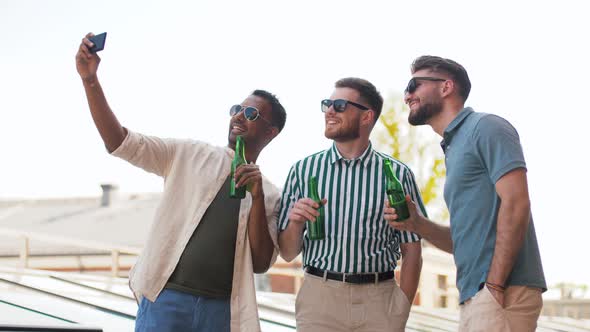 Men Drinking Beer and Taking Selfie By Smartphone