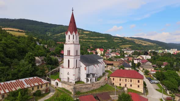 Aerial view of the church in Gelnica, Slovakia